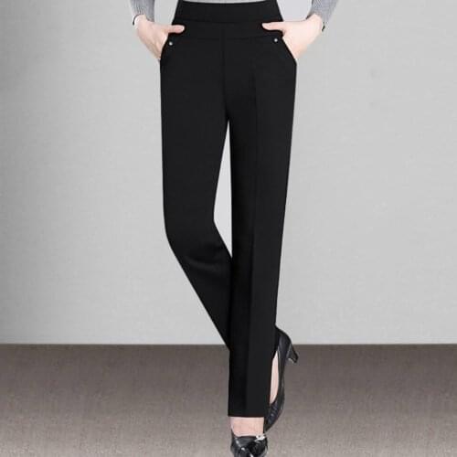 Middle Aged Women Casual Straight Pants Summer Elastic Waist Mom Pants Vintage Solid Trousers Female Loose Pantalon Plus Size