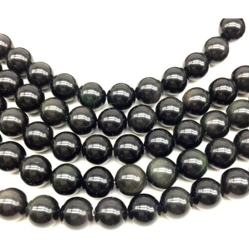 Natural Stone Beads Smooth Black Obsidian Round Beads Loose Size 14 16 mm For DIY Jewelry Making SUpplies