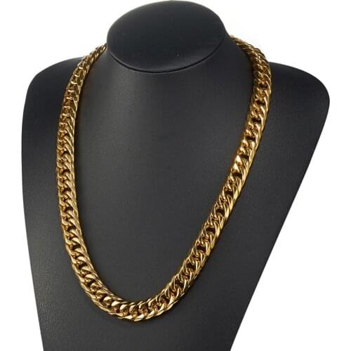 16mm Gold Silver Colour Color Solid Necklace Curb Chains Link Men Choker Stainless Steel Male Female Accessories Wholesale