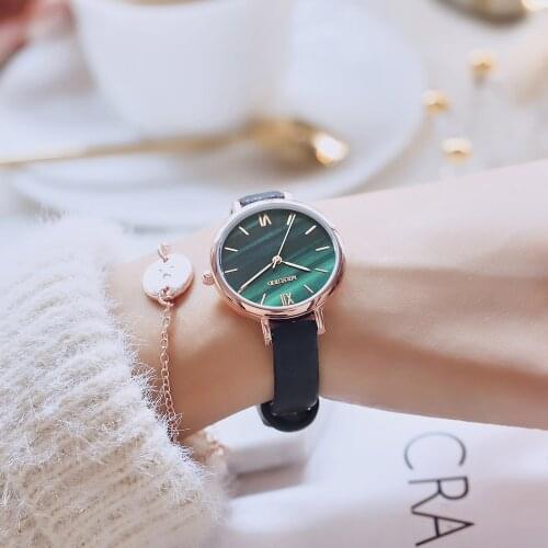 Casual Women Watches Green Dial Wrist Watch Fashion Leather Band Ladies Clock Simple Gift Relogio Feminino Montre Femme