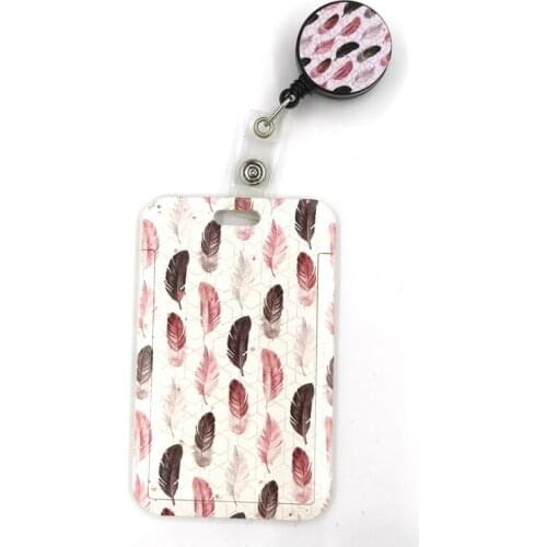 Leaves Feathers Cute Credit Card Cover Lanyard Bags Retractable Badge Reel Student Nurse Exhibition Enfermera Name Clips Card