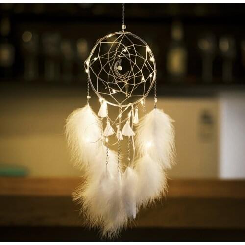 DD Feather Dream Catcher Moon Ornaments Bedroom Decoration Accessories Room Wall Hanging Decor Aesthetic Wrap Lights Backdrops