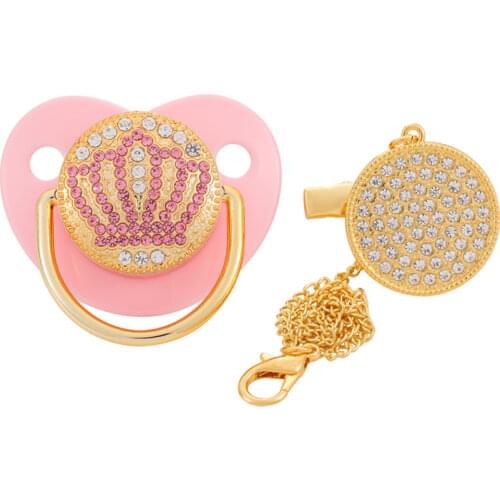 Baby Pacifier Bling Crown Rhinestones Baby Pacifier Rhinestone Pacifier Clips Silicone Infant Nipple Newborn Baby Soother Gifts