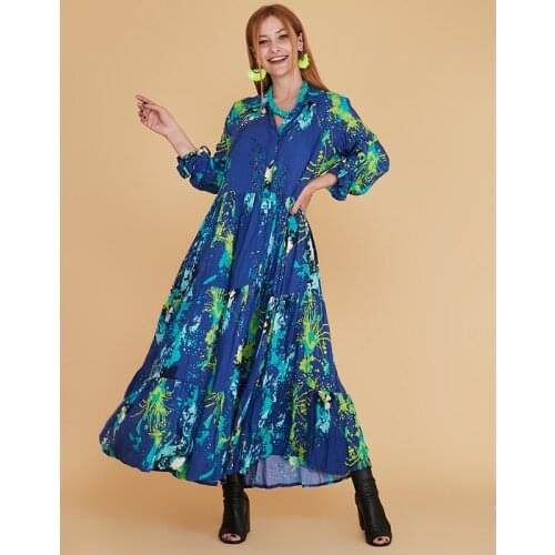 Long Boho Shirt Dress With Flounce Splash Pattern For Women 2021 New Fashion Clothing 5 Different Color Options