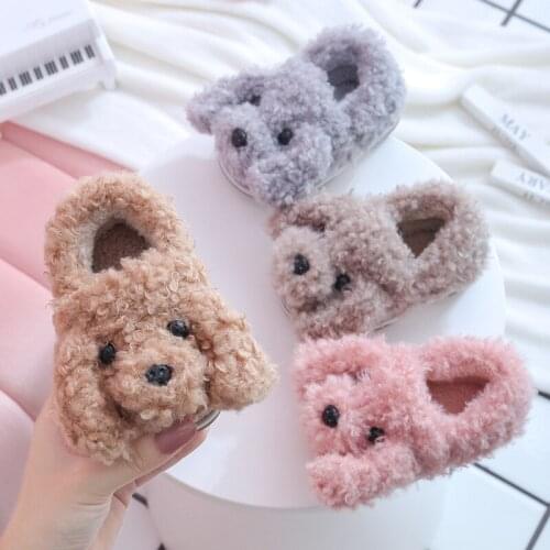 Home Slippers for Baby Boys Girls Kids Winter Cotton Shoes 1-3 Years Old Warm Non-slip Shoes Cute Puppy Pattern Casual Shoes