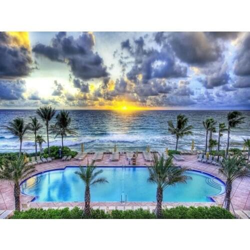 Swimming Pool Sea Ocean Sunrise Tree Clouds photo backdrop High quality Computer print wedding background
