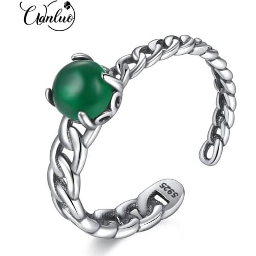 WANLUO Pure 925 Sterling Silver Open Rings for Women Round Green Crystal Fashion Design Wholesale Adjustable Finger Wedding Ring