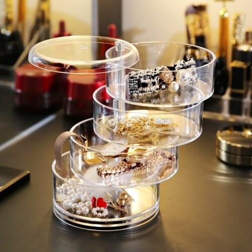Makeup Storage Box Bracelet Earring Jewelry Box 4 Layers Rotate Clear Plastic Nail Polish Storage Organizer Rangement Maquillage