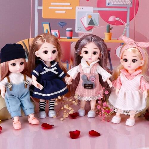 3D Princess Doll Toy 16cm Bjd Makeup Doll With Wig Movable Joints Cute Doll Toy With Clothes And Shoes Birthday Gift For Girls