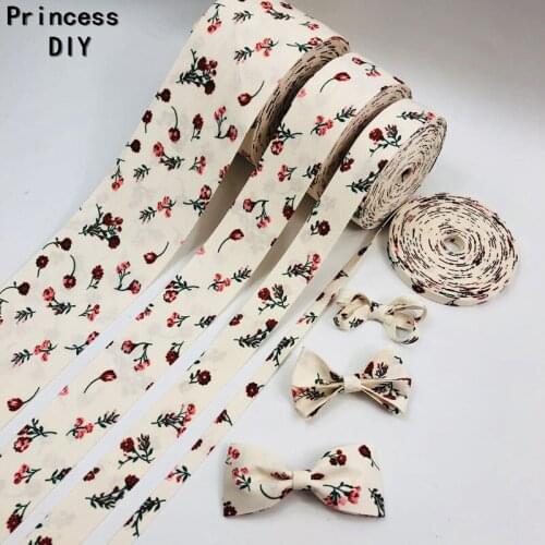 5M Layering Fabric Tape 75mm Cream Floral Ribbon 10 25 40mm Flower Print Chiffon Bias DIY Collar Hair Bow Accessory Material