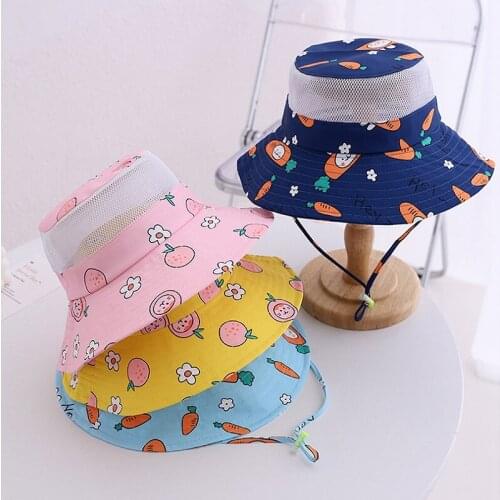 Summer Baby Bucket Hat Anti-UV Sun Protection Cap With String Wide Brim Beach Hats for Kids Outdoor Swimming Fisherman Caps