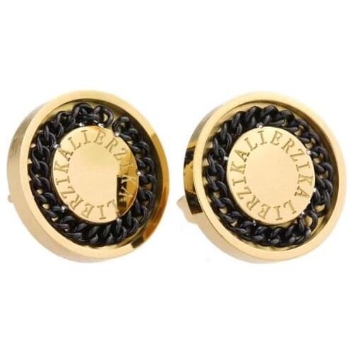 Lierzika brand stainless steel black color chains round letter logo earrings