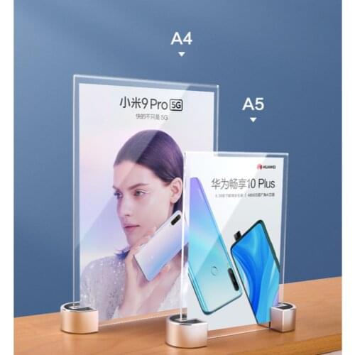 Aluminum Alloy Menu Price List Display Rack Vertical Acrylic A4 Poster Picture Double Sided Table Label Frame