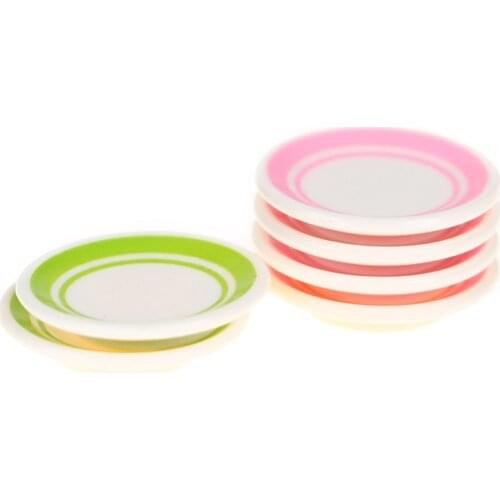 5pcs/pack 1:12 Dollhouse Miniature Colorful Plate Dishes Model Doll House Kitchen Accessories Toys