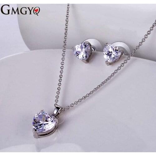 European And American Fashion Accessories Heart-shaped Zircon Pendant Single Peach Heart Earrings Two Piece Sets