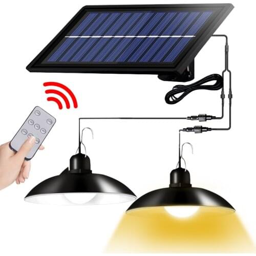 Powerful Double Head Solar Pendant Light Outdoor Indoor Solar Lamp With Remote Control Warm/White Light For Camping Garden Yard