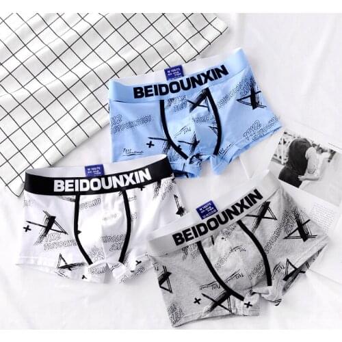 Mens Underwear Mens Boxers Personality Youth Cotton Boxers Breathable Fashion Trendy Underpants Thin Shorts