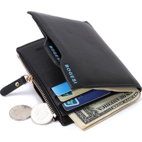 Mens Leather Wallet With Zipper Man Purse Removable Credit Card Holder Coin Pockets For Male