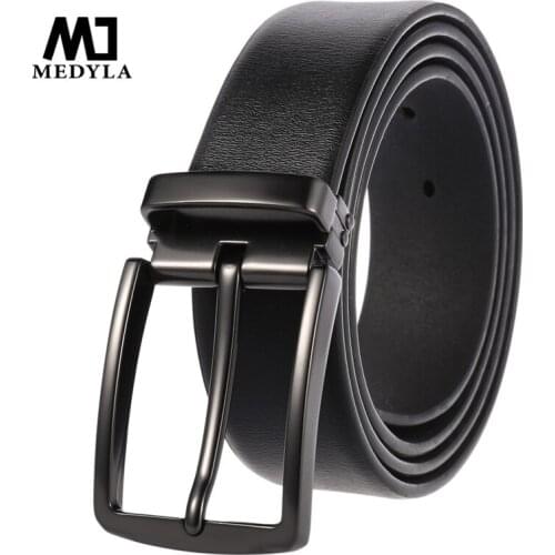 Medyla Genuine Leather Alloy Pin Buckle Luxury Brand Belt Fashion Mens Cowhide Jeans Belt Pin Buckle Punch Youth Belt