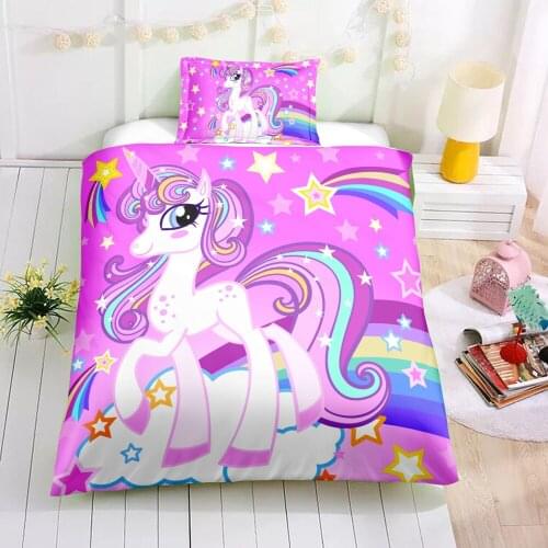 KTLRR Unicorn Duvet Cover Sets,Cute Rainbow Unicorn Colorful Stars Pink Background Duvet Cover,Home Bedroom Decor Bedding Sets