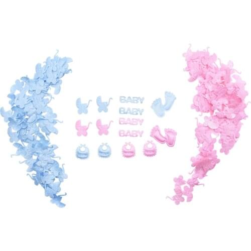 100Pcs Pink Blue Mini Cloth Confetti Footprint,Baby Carriage,Bib,Baby Shape Confetti Gender Reveal Baby Shower Party Decor