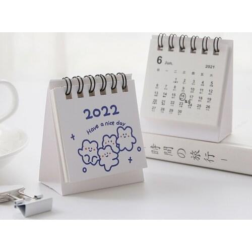 2022 cartoon small fresh desktop calendar schedule punch out table creative double coil flip calendar ornament