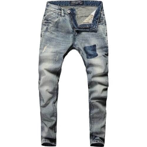 2021 New Fashion Streetwear Newly Designer Classical Denim Pants Patchwork Ripped Jesns Men Slim Fit Italian Style Jeans homme