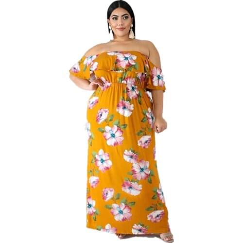 2021 New Summer Hot Sale European And American Style Plus Size Slash Neck Full MM Short Bohemia Printed Dress For Women