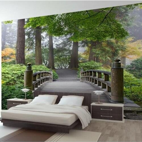 Beibehang custom 3D mural stereoscopic bridge forest green landscape painting on the wall photo parede de