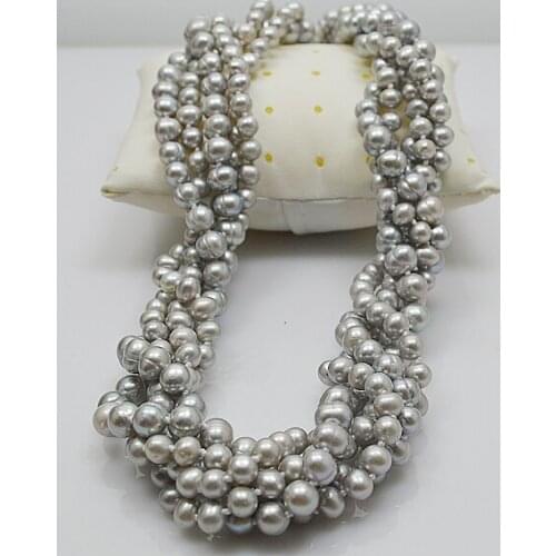 Genuine Gray Color Freshwater Pearl Necklace Potato Round Real Pearl Necklace Flower Silvers Clasp Charming Women Gift Jewelry