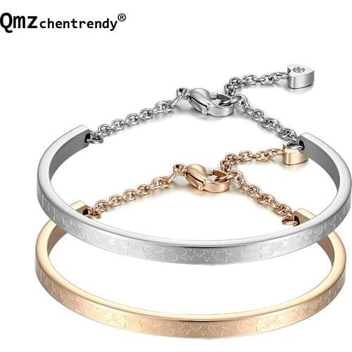 A Pair Women MEN five-pointed star jewelry Stainless Steel Luxury Bling Star Love Charm simple Bangle bracelets for lovers