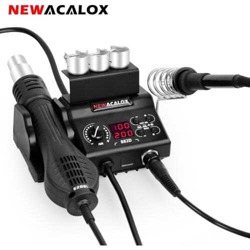 NEWACALOX 882D Hot Air Gun Soldering Iron 2-in-1 Soldering Station SMD Rework Station Smart Temperature Control Sleep Function