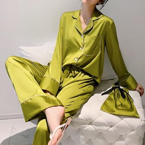 Lapel PJS Sets Women Pajamas Satin Nightwear Button-Down Sexy Home Clothes 2PCS Shirt&Pants Suit Summer Comfy Lingerie Pyjamas