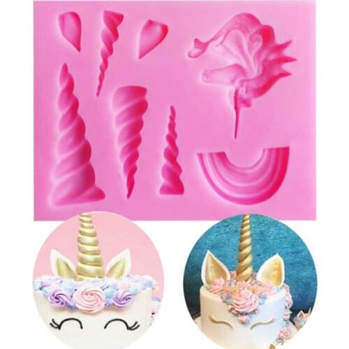 Unicorn horn ear animal head rainbow inverting sugar silicone cake mold dry pace modeling baking decoration tools