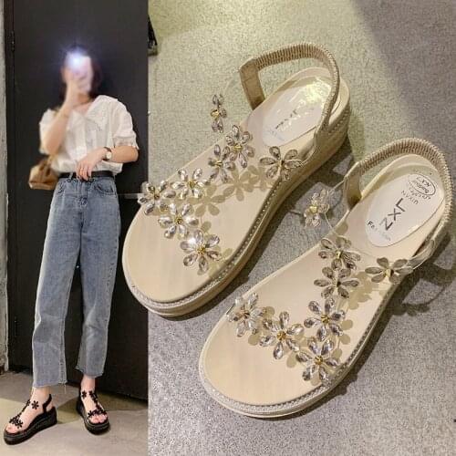 Floral Sandals for Women, Fashionable Bohemian Style Platform Shoes (Height 5.5cm 2.17inches, A Little Slope)