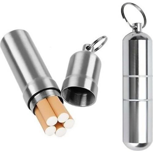 Silver Aluminum Alloy Cigarette Box Waterproof Cigarete Case Pill Toothpick Portable Capsule Holder With Keychain Mens Gifts