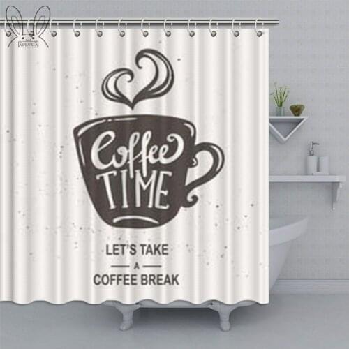 Modern Home Coffee Cup Print Shower Curtain Stylized Waterproof Bathroom Curtain Polyester Fabric Bath Curtain Bathtub Sets