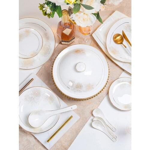 Ten people standard contracted Europe type style Jingdezhen ceramic bone china dinner set dishes and plates sets Quietly elegant