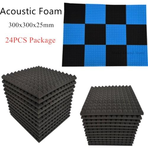 24PCS 300x300x25mm Studio Acoustic Foam Pyramid Soundproof Foam Sound Absorption Treatment Panel Sound Wedge Protective Sponge