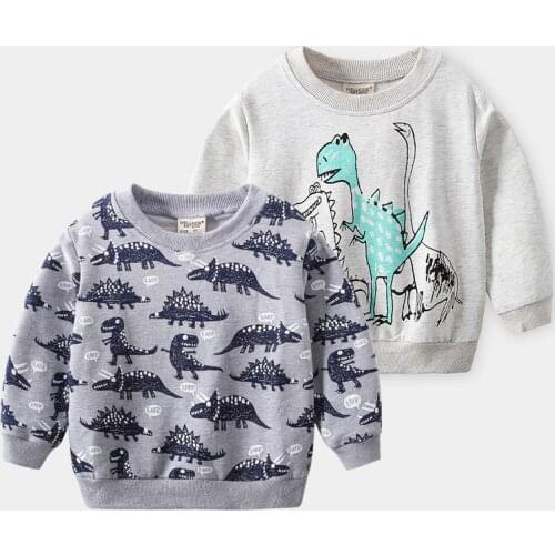 Spring New 2020 Childrens Clothing Jacket 2-8 Years Old Unise Baby Cartoon Dinosaur Printed Pullover Sweater Casual Tops Outfit