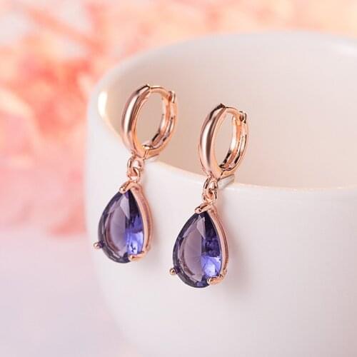 DIWENFU 18K Gold Color Amethyst Jewelry Drop Earring for Women Aros Mujer Oreja Water Drop Amethyst Orecchini Garnet Earrings