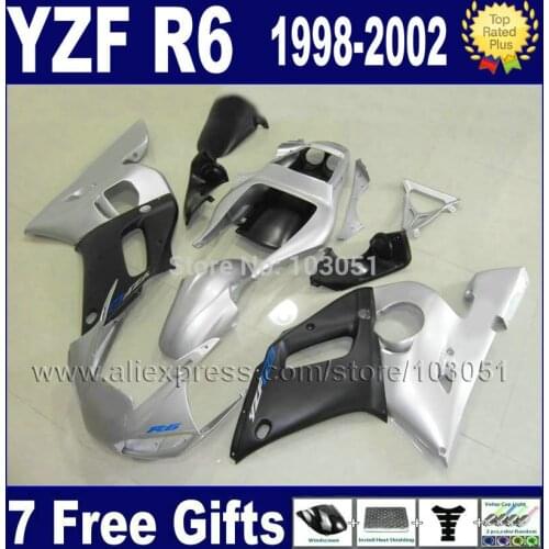 Custom Road fairing for YAMAHA 1998 YZF R6 1999 2000 2001 2002 silver black R6 98 99 00 01 02 bodywork Fairings kit