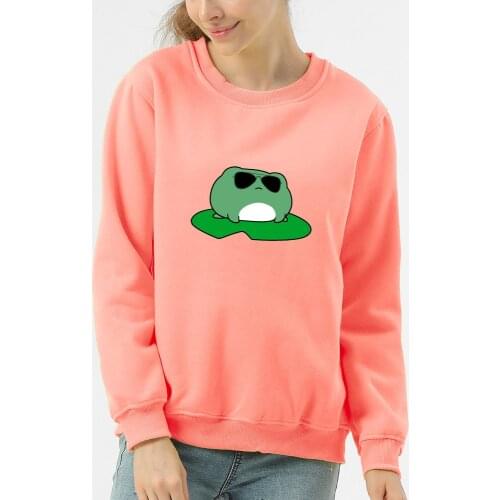 Drop Shoulder Orange Clothing Frog Sweatshirt for Women Cotton Harajuku Extremely Cool Jacket 90s Aesthetic Girls Thermal Hoodie