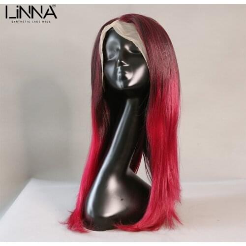 LINNA Synthetic Lace Front Wig For Women Long Straight Red 24 Inch Cosplay Wig With Headband Red Lace Front Human Hair Wigs