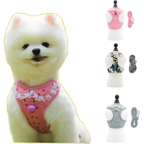 Dog Harness Small And Medium-Sized Dog And Cat Vest Double-Layer Mesh Fabric Chest Back Breathable Decorative Bell Dog Harness