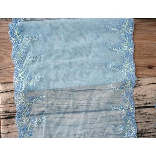 1Yard Peacock Blue Polyester Soft Mesh Embroidery Lace Trimmings Dress Accessories Laces Fabric Sewing Crafts Doll Material 30cm