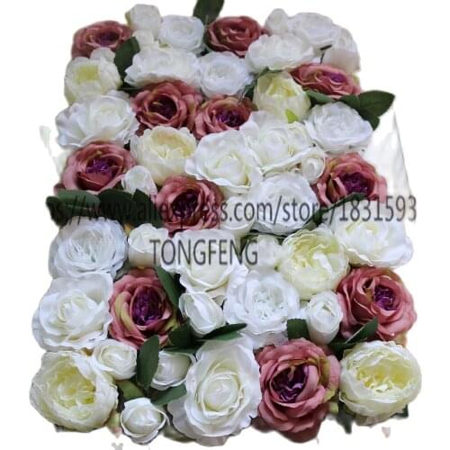 10pcs/lot Wedding decoration Artificial rose flower wall wedding background decoration With leaves artificial flowers TONGFENG