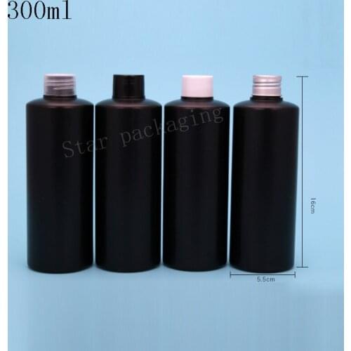 20pcs 300ml black empty personal care plastic cosmetics bottles with screw caps,shampoo water liquid PE bottle containers