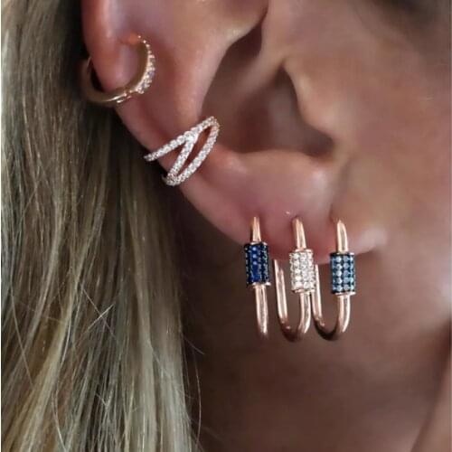 2021 High Quality Iced Out Colorful Bling White Green Red Blue Geometric CZ Rectangle Paper Clip Hoop Huggie Earring For Women