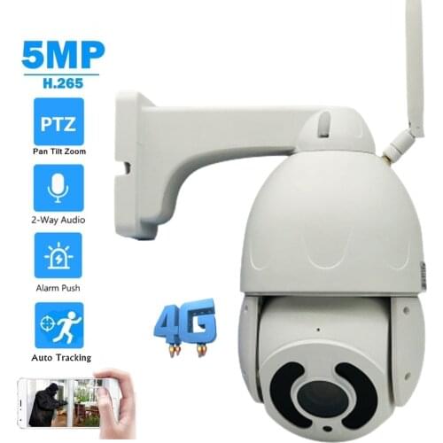 4G SIM Card 5MP Auto Tracking Security IP Camera HD 20X Zoom Auto Focus 4.7-94mm Lens PTZ Audio CCTV Outdoor Surveillance Camera